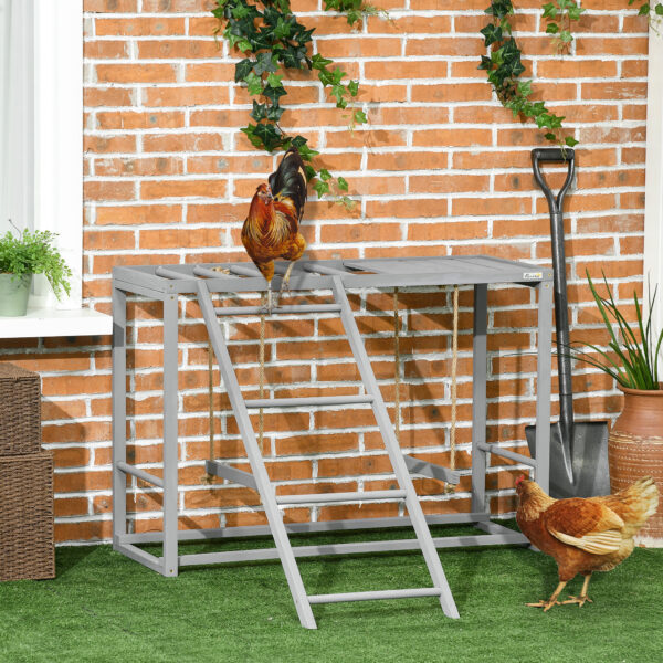 Chicken Activity Game With Swing Set For 3-4 Birds, Wooden Chicken Coop Accessory With Multiple Chicken Perches And Hen Ladder Grey - Image 7