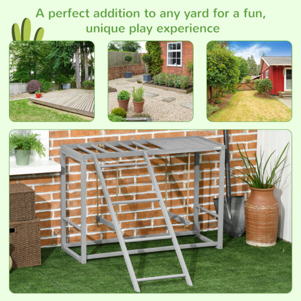 Chicken Activity Game With Swing Set For 3-4 Birds, Wooden Chicken Coop Accessory With Multiple Chicken Perches And Hen Ladder Grey - Image 3